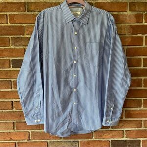 Van Heusen Classic Fit Striped Long Sleeve Button Up Shirt Blue & White Size L